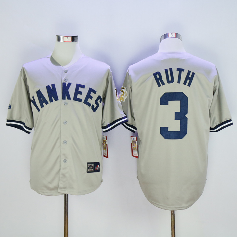 2017 MLB New York Yankees #3 Ruth Grey 75th Throwback Jerseys